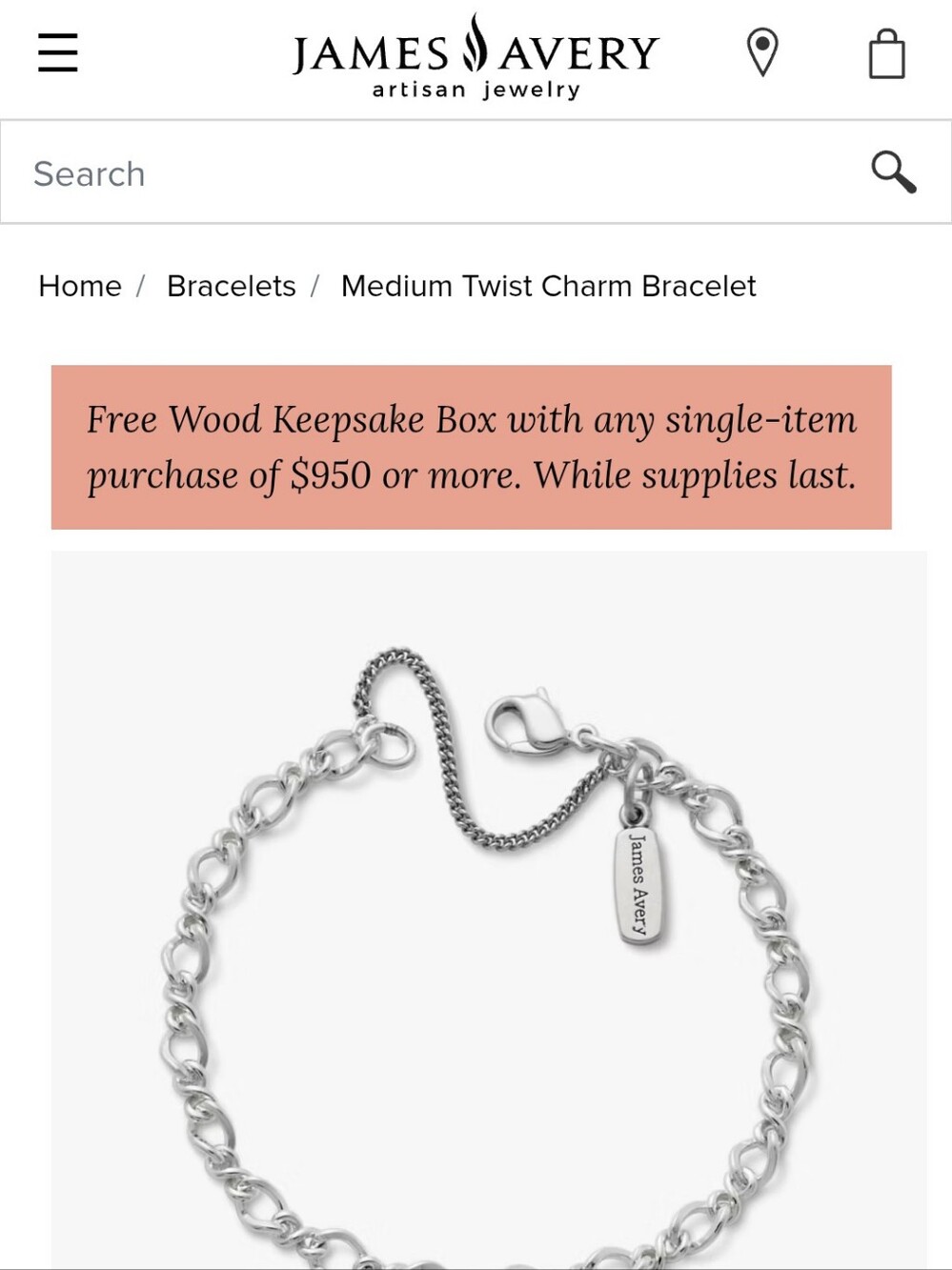 🆕 James Avery Sterling Silver Twist Charm Bracelet - medium Or large